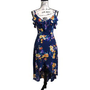 By & By Women's Dress Sleeveless High Low Ruffle Floral Blue Size 1